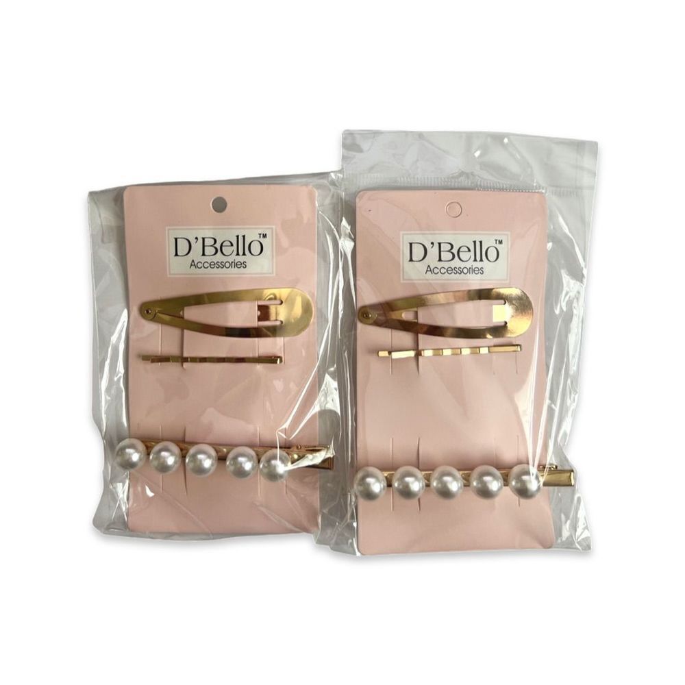 Set of 6 D'Bello Gold and Pearl Hair Clips